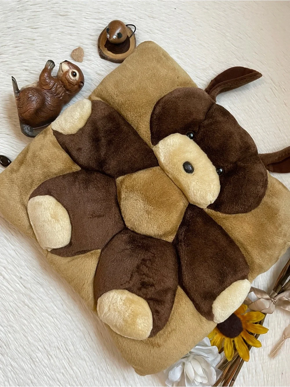Vintage 3D style Brown Plush Teddy Bear Cushion Pillow
